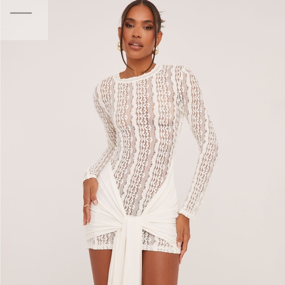 EGO LONG SLEEVE WRAP DRAPE DETAIL MINI BODYCON DRESS - Picture 2 of 9